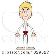 Clipart Of A Cartoon Happy Tall Skinny White Karate Man Royalty Free Vector Illustration