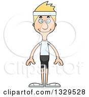 Clipart Of A Cartoon Happy Tall Skinny White Fitness Man Royalty Free Vector Illustration