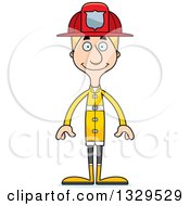 Cartoon Happy Tall Skinny White Man Firefighter