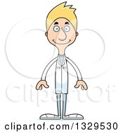 Clipart Of A Cartoon Happy Tall Skinny White Doctor Man Royalty Free Vector Illustration