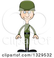 Cartoon Happy Tall Skinny White Man Army Soldier