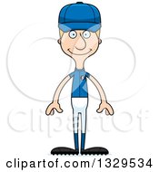 Cartoon Happy Tall Skinny White Man Baseball Player