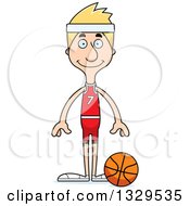 Cartoon Happy Tall Skinny White Man Basketball Player