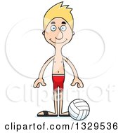 Clipart Of A Cartoon Happy Tall Skinny White Man Beach Volleyball Player Royalty Free Vector Illustration