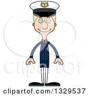 Clipart Of A Cartoon Happy Tall Skinny White Man Boat Captain Royalty Free Vector Illustration