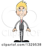 Clipart Of A Cartoon Happy Tall Skinny White Business Man Royalty Free Vector Illustration