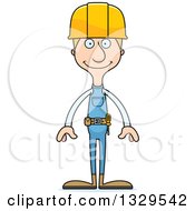 Poster, Art Print Of Cartoon Happy Tall Skinny White Construction Worker Man