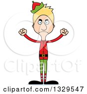 Clipart Of A Cartoon Angry Tall Skinny White Christmas Elf Man Royalty Free Vector Illustration