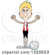 Clipart Of A Cartoon Angry Tall Skinny White Man Volleyball Player Royalty Free Vector Illustration