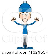 Clipart Of A Cartoon Angry Tall Skinny White Man In Winter Clothes Royalty Free Vector Illustration