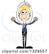Clipart Of A Cartoon Angry Tall Skinny White Futuristic Space Man Royalty Free Vector Illustration