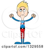 Clipart Of A Cartoon Angry Tall Skinny White Super Hero Man Royalty Free Vector Illustration