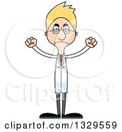 Clipart Of A Cartoon Angry Tall Skinny White Scientist Man Royalty Free Vector Illustration