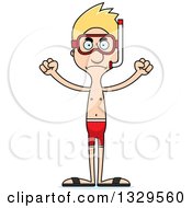 Poster, Art Print Of Cartoon Angry Tall Skinny White Man In Snorkel Gear