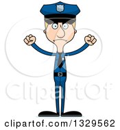 Clipart Of A Cartoon Angry Tall Skinny White Man Police Officer Royalty Free Vector Illustration