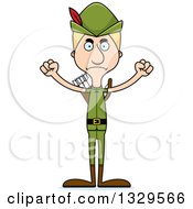 Clipart Of A Cartoon Angry Tall Skinny White Robin Hood Man Royalty Free Vector Illustration