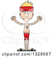 Poster, Art Print Of Cartoon Angry Tall Skinny White Lifeguard Man