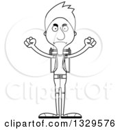 Lineart Clipart Of A Cartoon Black And White Angry Tall Skinny White Man Hiker Royalty Free Outline Vector Illustration