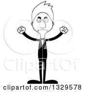 Lineart Clipart Of A Cartoon Black And White Angry Tall Skinny White Man Wedding Groom Royalty Free Outline Vector Illustration