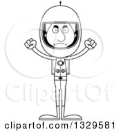 Lineart Clipart Of A Cartoon Black And White Angry Tall Skinny White Astronaut Man Royalty Free Outline Vector Illustration