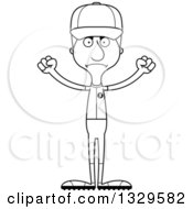 Lineart Clipart Of A Cartoon Black And White Angry Tall Skinny White Man Baseball Player Royalty Free Outline Vector Illustration