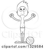 Lineart Clipart Of A Cartoon Black And White Angry Tall Skinny White Man Beach Volleyball Player Royalty Free Outline Vector Illustration