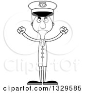 Lineart Clipart Of A Cartoon Black And White Angry Tall Skinny White Man Boat Captain Royalty Free Outline Vector Illustration