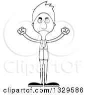 Lineart Clipart Of A Cartoon Black And White Angry Tall Skinny White Business Man Royalty Free Outline Vector Illustration