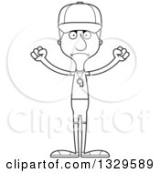 Lineart Clipart Of A Cartoon Black And White Angry Tall Skinny White Man Sports Coach Royalty Free Outline Vector Illustration