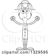 Poster, Art Print Of Cartoon Black And White Angry Tall Skinny White Man Firefighter
