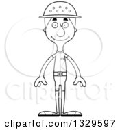 Lineart Clipart Of A Cartoon Black And White Happy Tall Skinny White Zookeeper Man Royalty Free Outline Vector Illustration