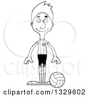 Lineart Clipart Of A Cartoon Black And White Happy Tall Skinny White Man Volleyball Player Royalty Free Outline Vector Illustration