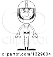 Lineart Clipart Of A Cartoon Black And White Happy Tall Skinny White Man Race Car Driver Royalty Free Outline Vector Illustration