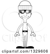 Lineart Clipart Of A Cartoon Black And White Happy Tall Skinny White Robber Man Royalty Free Outline Vector Illustration
