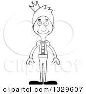 Lineart Clipart Of A Cartoon Black And White Happy Tall Skinny White Man Prince Royalty Free Outline Vector Illustration