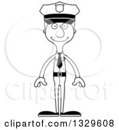 Lineart Clipart Of A Cartoon Black And White Happy Tall Skinny White Man Police Officer Royalty Free Outline Vector Illustration