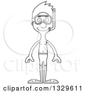 Lineart Clipart Of A Cartoon Black And White Happy Tall Skinny White Man In Snorkel Gear Royalty Free Outline Vector Illustration