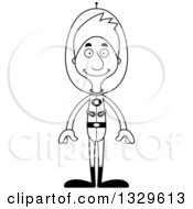 Lineart Clipart Of A Cartoon Black And White Happy Tall Skinny White Futuristic Space Man Royalty Free Outline Vector Illustration