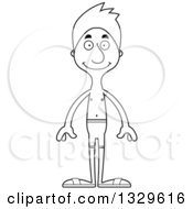 Lineart Clipart Of A Cartoon Black And White Happy Tall Skinny White Man Swimmer Royalty Free Outline Vector Illustration