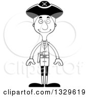 Lineart Clipart Of A Cartoon Black And White Happy Tall Skinny White Pirate Man Royalty Free Outline Vector Illustration