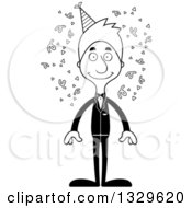 Lineart Clipart Of A Cartoon Black And White Happy Tall Skinny White Party Man Royalty Free Outline Vector Illustration