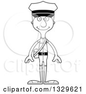 Lineart Clipart Of A Cartoon Black And White Happy Tall Skinny White Mail Man Royalty Free Outline Vector Illustration