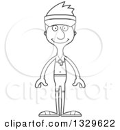 Lineart Clipart Of A Cartoon Black And White Happy Tall Skinny White Lifeguard Man Royalty Free Outline Vector Illustration