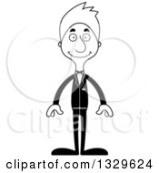 Lineart Clipart Of A Cartoon Black And White Happy Tall Skinny White Man Wedding Groom Royalty Free Outline Vector Illustration