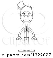 Lineart Clipart Of A Cartoon Black And White Happy Tall Skinny White Irish St Patricks Day Man Royalty Free Outline Vector Illustration