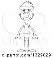 Poster, Art Print Of Cartoon Black And White Happy Tall Skinny White Fitness Man