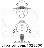Poster, Art Print Of Cartoon Black And White Happy Tall Skinny White Man Firefighter