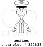 Lineart Clipart Of A Cartoon Black And White Happy Tall Skinny White Man Boat Captain Royalty Free Outline Vector Illustration