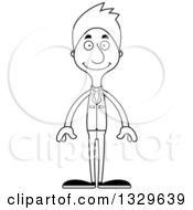 Lineart Clipart Of A Cartoon Black And White Happy Tall Skinny White Business Man Royalty Free Outline Vector Illustration