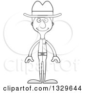 Lineart Clipart Of A Cartoon Black And White Happy Tall Skinny White Man Cowoby Royalty Free Outline Vector Illustration